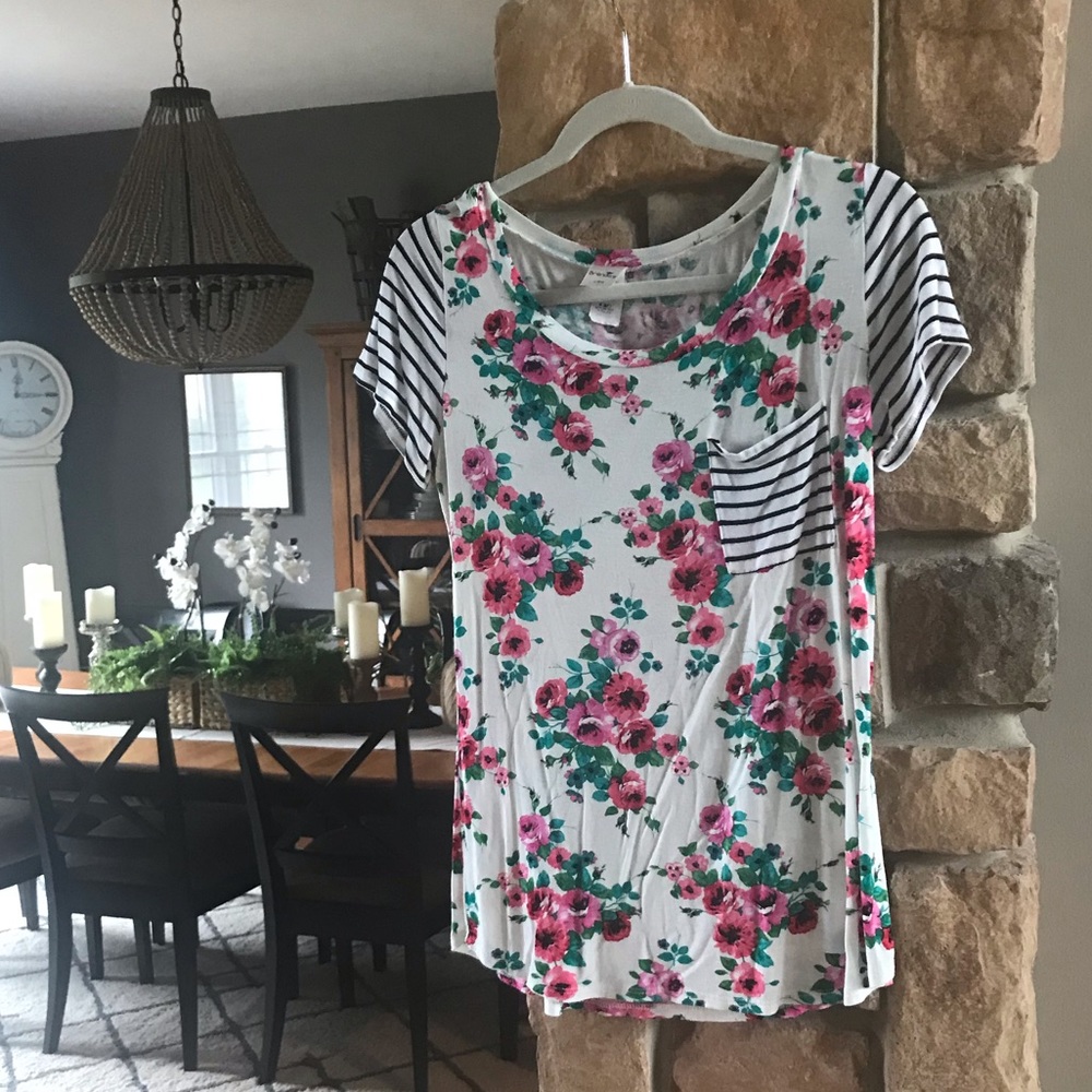 Floral and striped tee